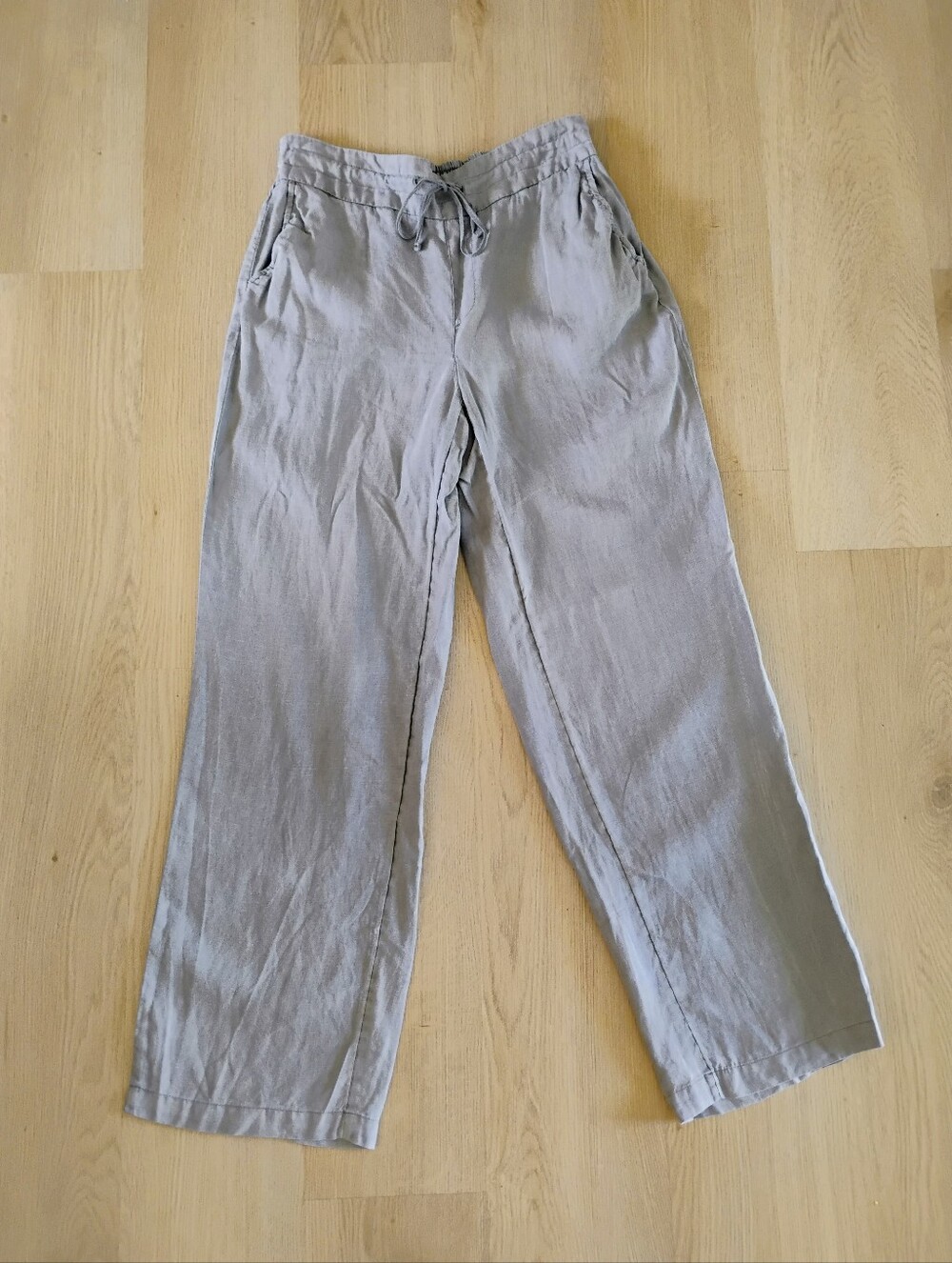 Light Gray Women's Linen-Blend Drawstring Pants